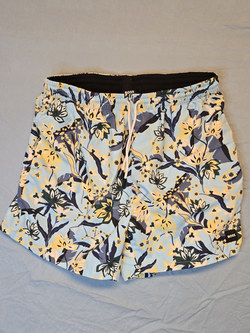Boss Beach Floral Drawstring Swim Shorts Blue, Yellow, White, Green & Black